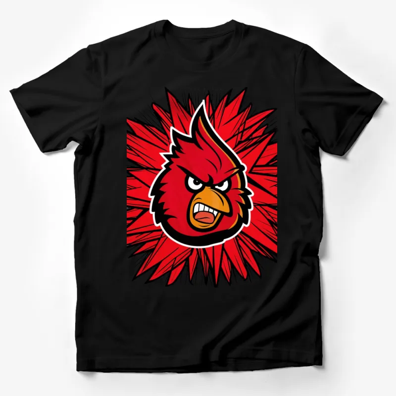 Angry Bird Cartoon Explosion Graphic T-Shirt, Bold Red and Black Tee, Unisex Adult Clothing, Gift for Gamers Male T-Shirt