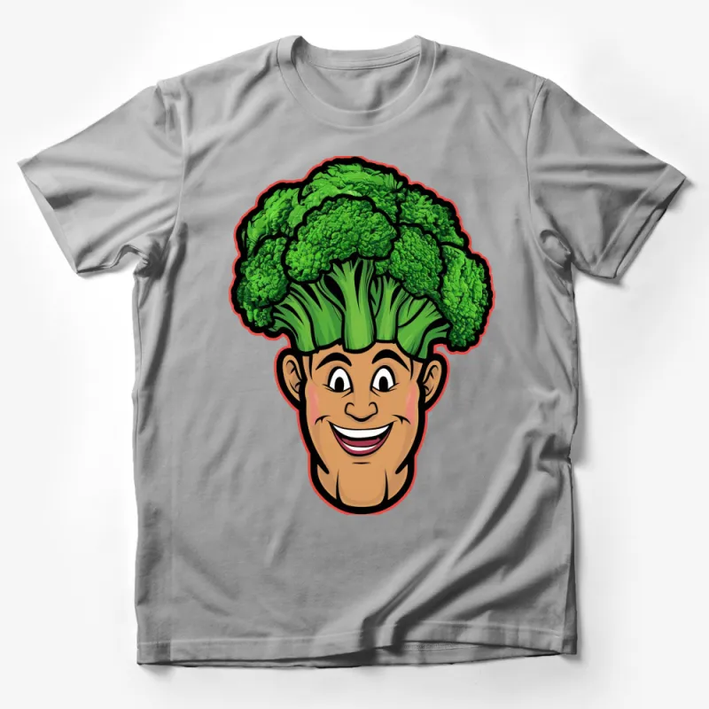 Unique Broccoli Head Cartoon Face T-Shirt, Green Veggie Lover Tee, Unisex Graphic Shirt for Vegetarians Male T-Shirt