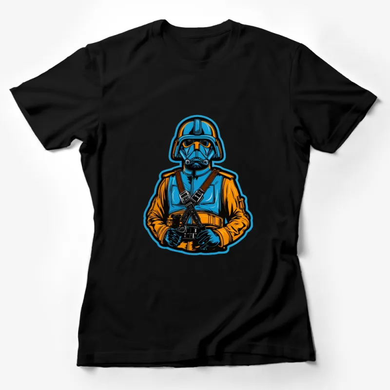 Retro Sci-Fi Trooper Graphic T-Shirt, Vintage Space Soldier Tee, Unique Pop Culture Apparel Female T-Shirt