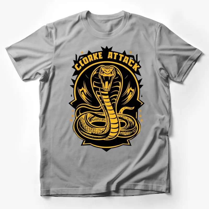 Striking Cobra Snake Graphic T-Shirt, Bold Black and Yellow Design, Unisex Tee Male T-Shirt