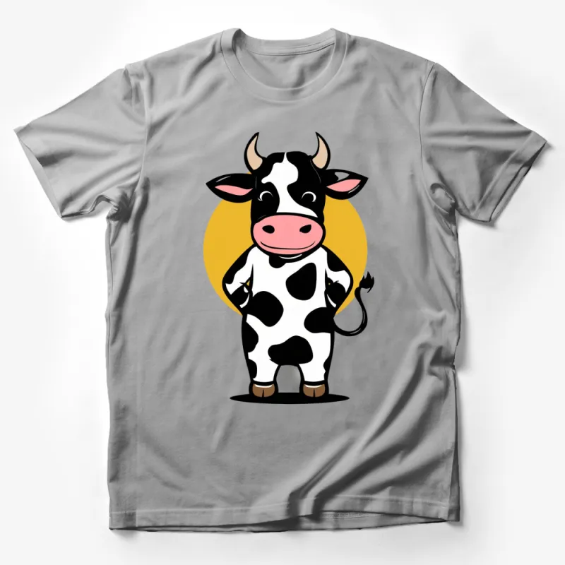 Cute Cartoon Cow T-Shirt, Unisex Kids' Animal Tee, White Black Yellow Graphic Shirt Male T-Shirt