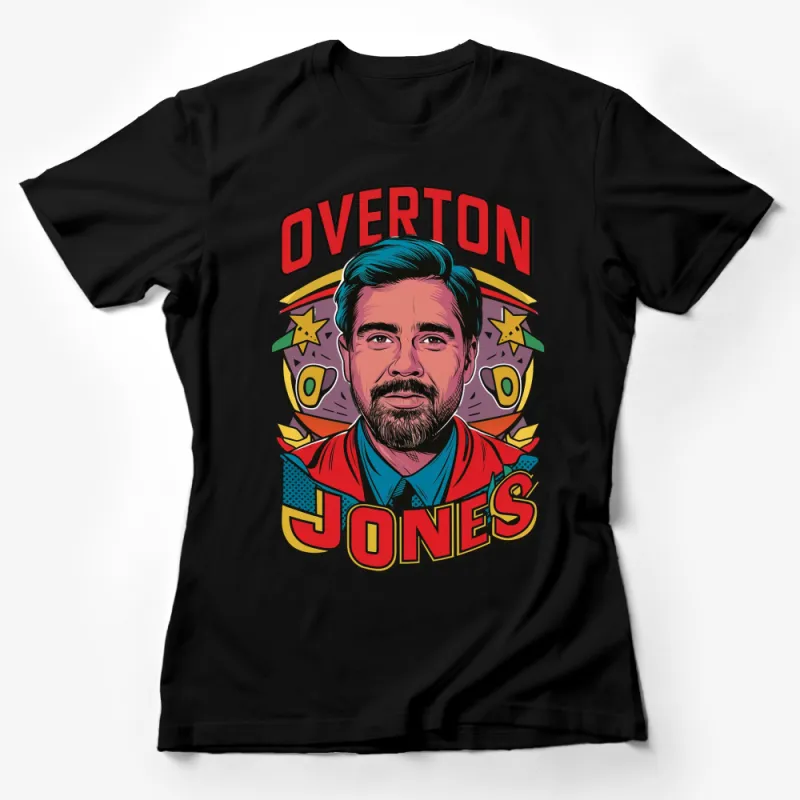 Overton Jones Vintage Style Portrait T-Shirt, Colorful Retro Graphic Tee, Unique Art Print Shirt Female T-Shirt