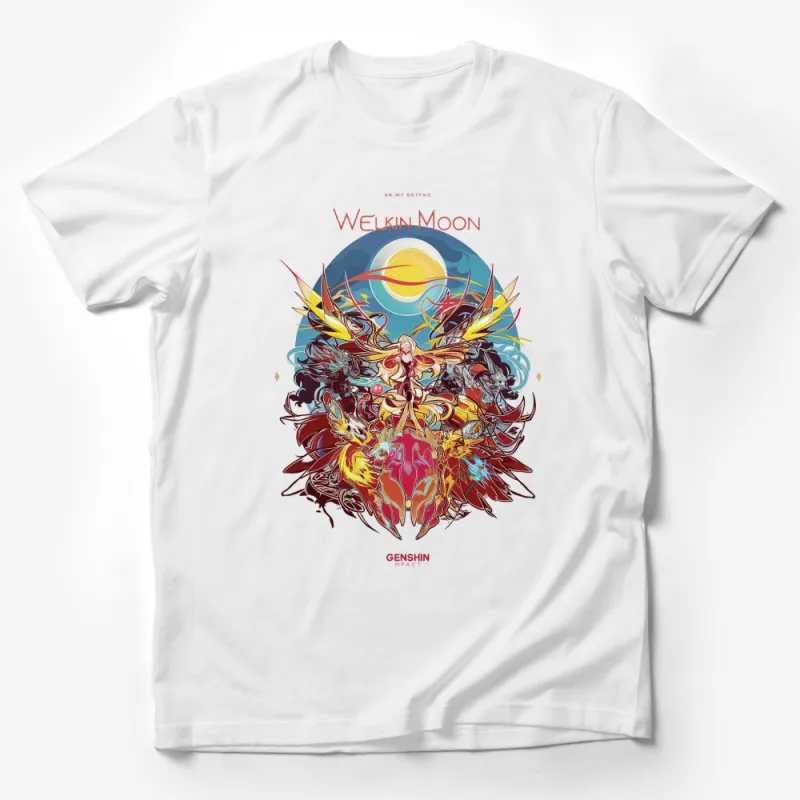 Genshin Impact Welkin Moon Fantasy T-Shirt, Colorful Graphic Tee, Anime Inspired Design, Vibrant Art Shirt Male T-Shirt