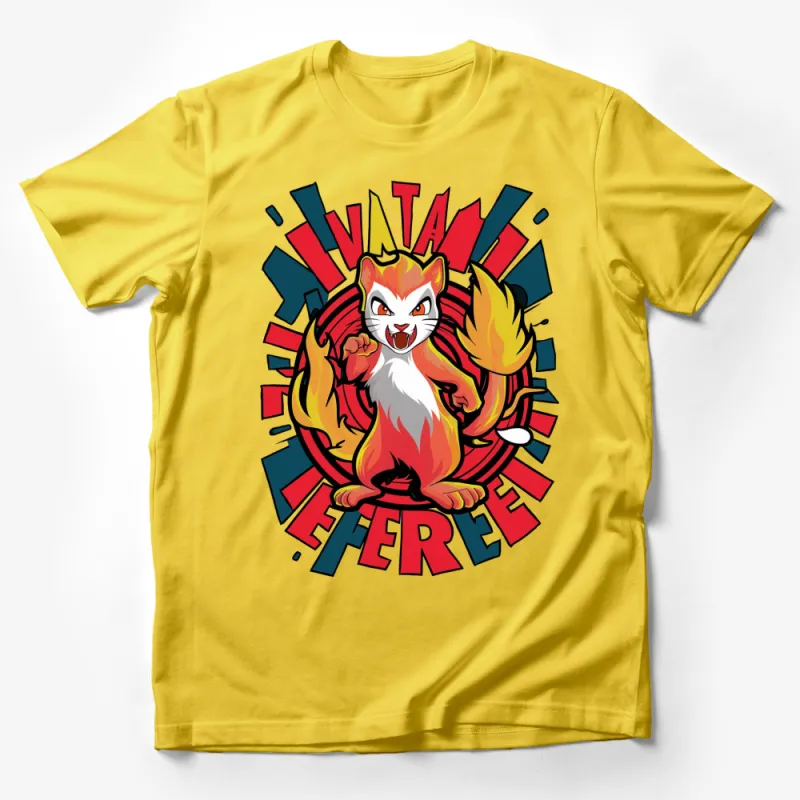 Fierce Red Fox Cartoon Graphic T-Shirt, Colorful Animal Design Tee, Unisex Adult Clothing Male T-Shirt