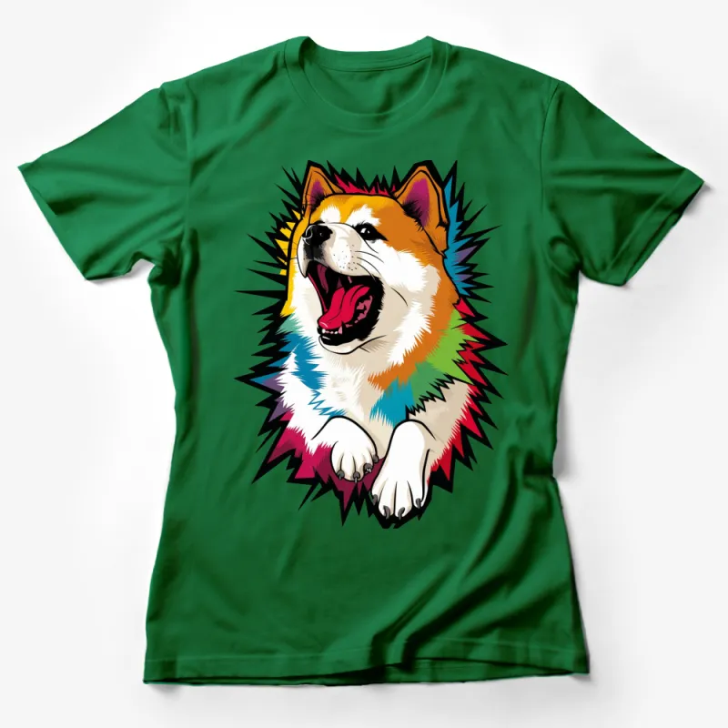 Colorful Akita Dog T-Shirt, Vibrant Pop Art Style Graphic Tee, Unisex Casual Wear, Pet Lover Gift Female T-Shirt