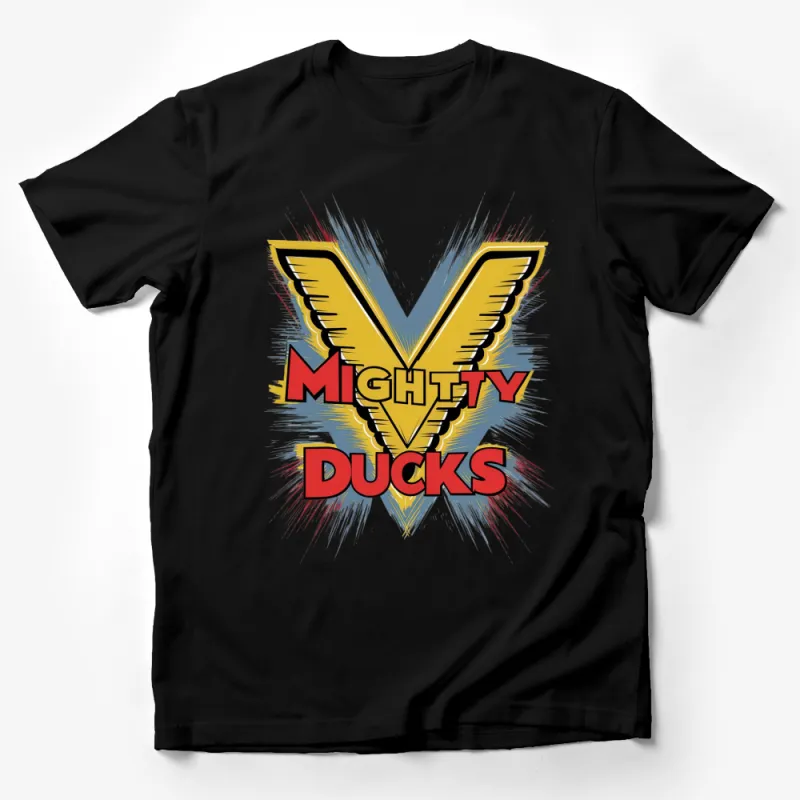 Mighty Ducks Vintage Style T-Shirt, Bold Graphic Tee, Unisex Yellow and Blue Shirt Male T-Shirt