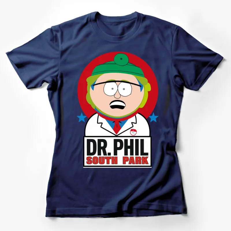 South Park Dr. Phil Inspired Graphic T-Shirt, Funny Cartoon Character Shirt, Red and White Female T-Shirt