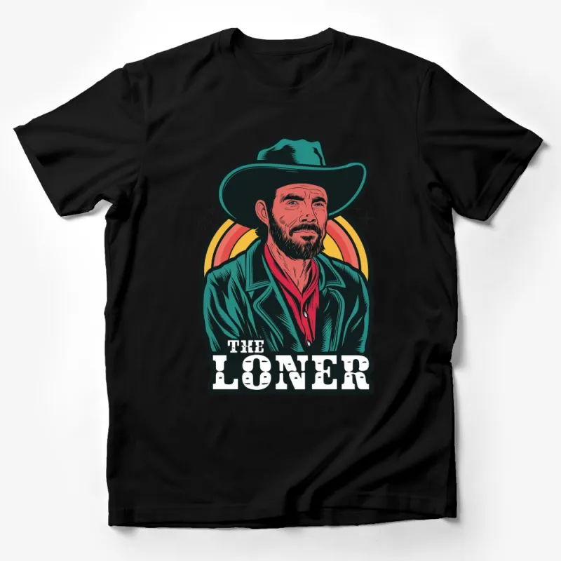 Retro Cowboy Graphic T-Shirt, The Loner Vintage Style Illustration, Western Wear for Men and Women Male T-Shirt