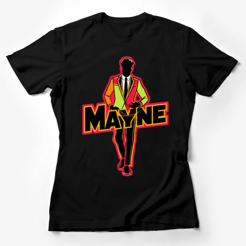 Bold Graphic Mayne Suit Design T-Shirt, Neon Colors, Fashion Style Tee, Unique Men's Apparel Female T-Shirt