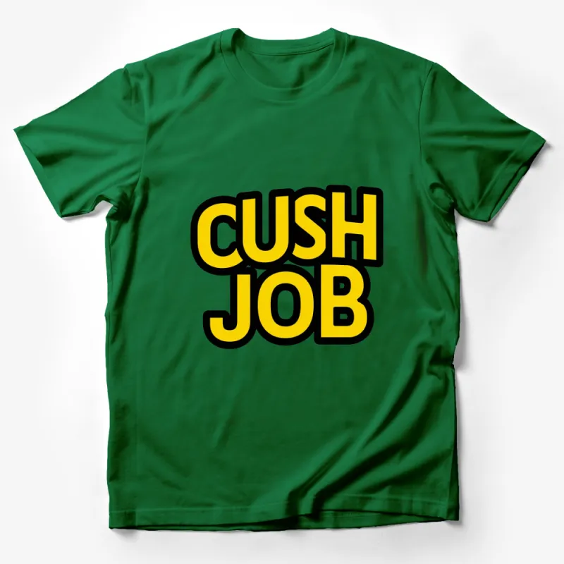 Bold Yellow CUSH JOB Text Graphic T-Shirt, Modern Slogan Tee, Trendy Typography Design Shirt Male T-Shirt