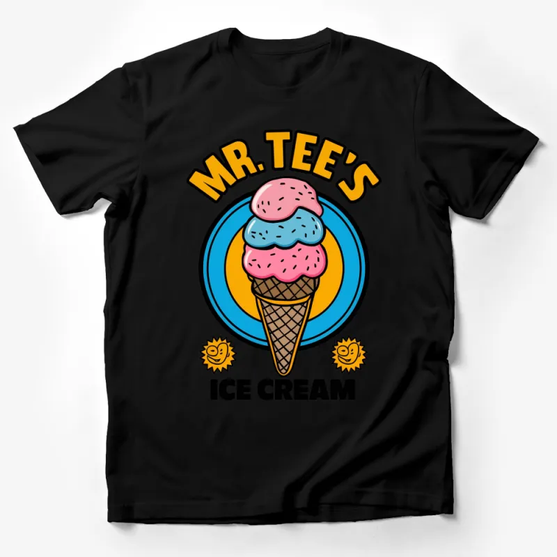 Colorful Ice Cream Cone Graphic T-Shirt, Fun Summer Casual Wear, Mr. Tee's Logo, Unisex Male T-Shirt