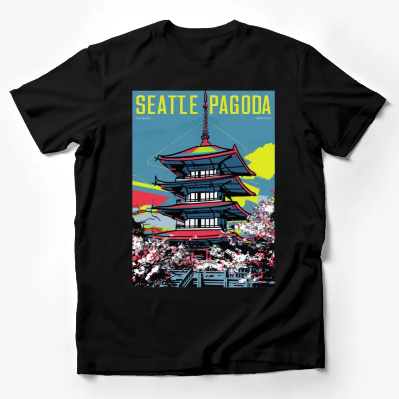 Seattle Pagoda Graphic T-Shirt, Colorful Urban Art Tee, Vintage Travel Poster Style Male T-Shirt