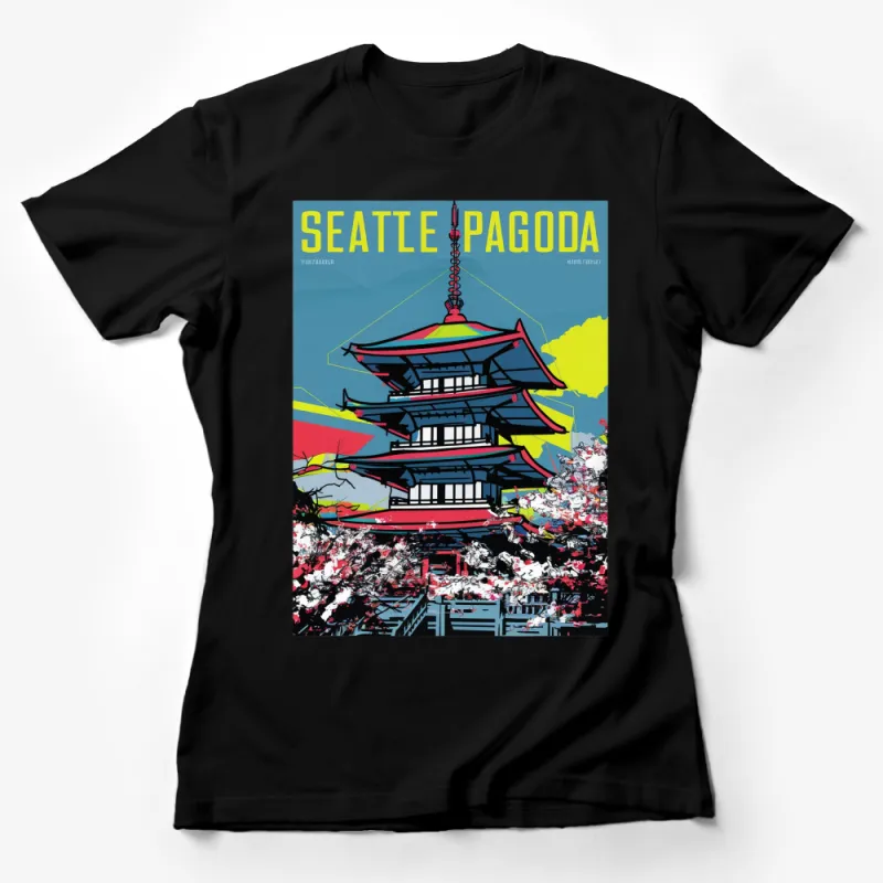 Seattle Pagoda Graphic T-Shirt, Colorful Urban Art Tee, Vintage Travel Poster Style Female T-Shirt