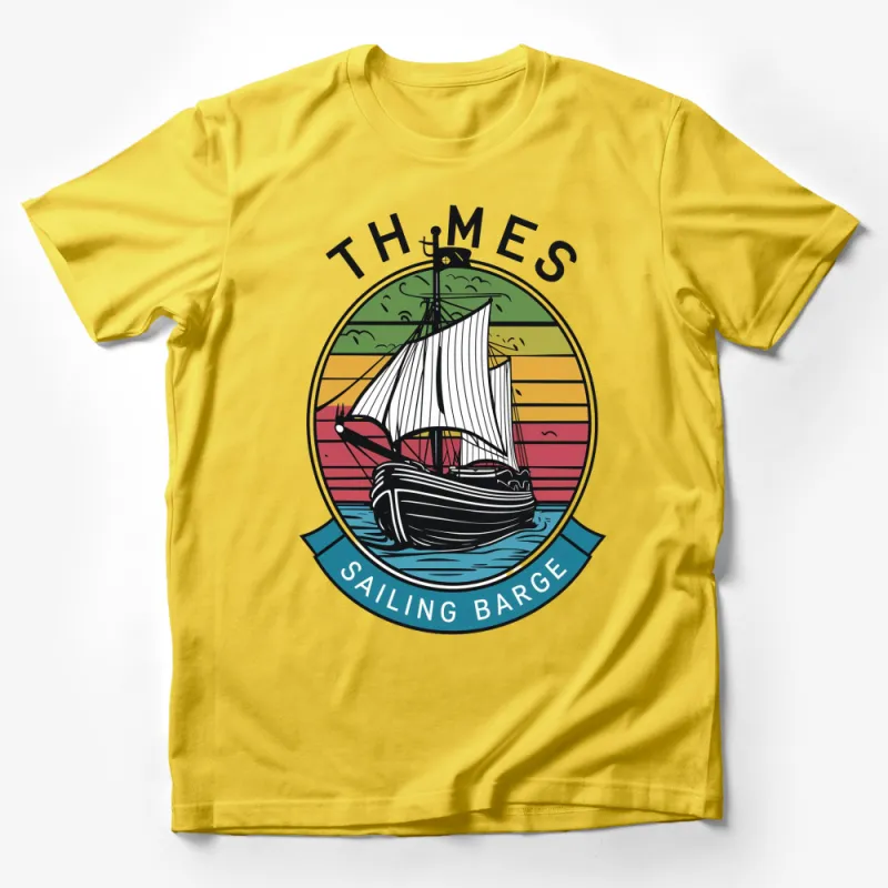 Thames Sailing Barge T-Shirt, Vintage Boat Graphic, Retro Nautical Tee, Colorful Maritime Design Male T-Shirt