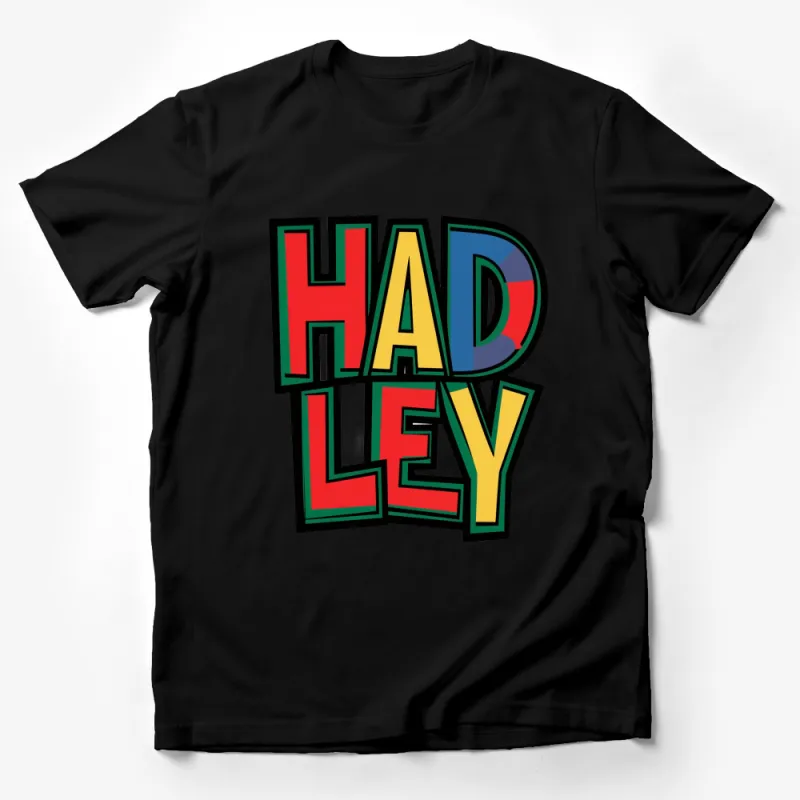 Colorful Hadley Text Graphic T-Shirt, Bold Pop Art Style Tee, Retro Fashion Unisex Top Male T-Shirt