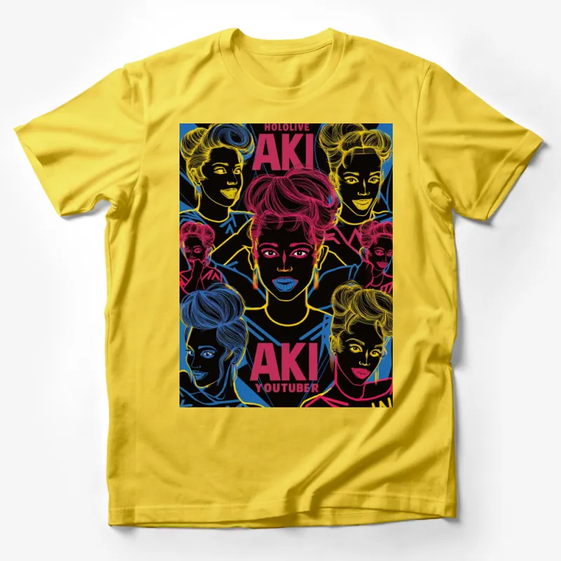 Vibrant Aki Hololive Inspired T-Shirt, Colorful Neon Graphic Tee, Pop Art Style, Fashionable Casual Wear Male T-Shirt