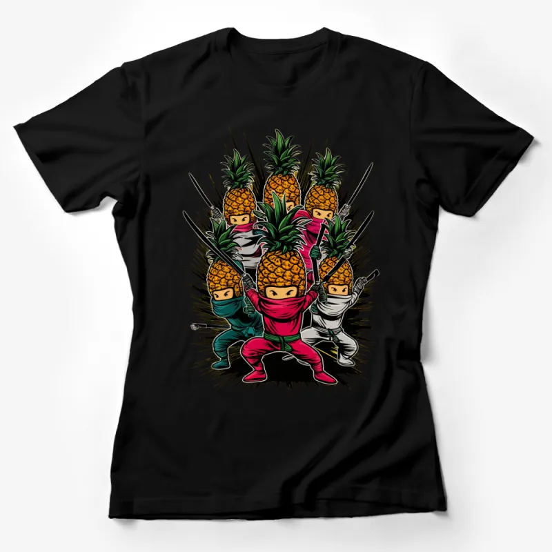 Ninja Pineapples T-Shirt, Colorful Fruit Ninjas, Fun Graphic Tee, Unique Illustration Shirt Female T-Shirt