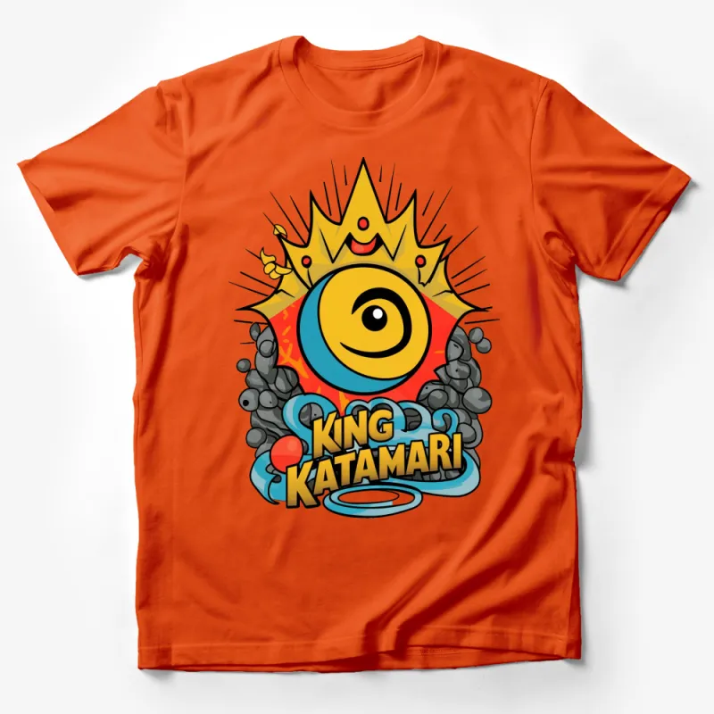 King Katamari Colorful Eye and Crown Graphic T-Shirt, Vibrant Art Tee for Gamers and Fans Male T-Shirt