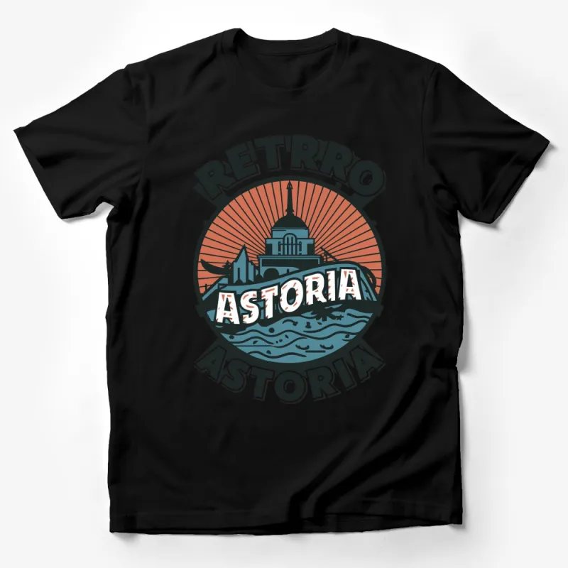 Retro Astoria T-Shirt, Vintage City Skyline Graphic Tee, Unique Travel Souvenir Top Male T-Shirt