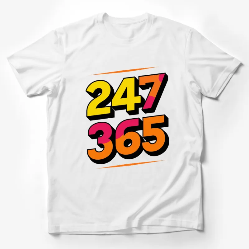 Bold 24/7 365 Graphic T-Shirt, Colorful Retro Style Tee, Unisex Casual Streetwear, Urban Fashion Top Male T-Shirt