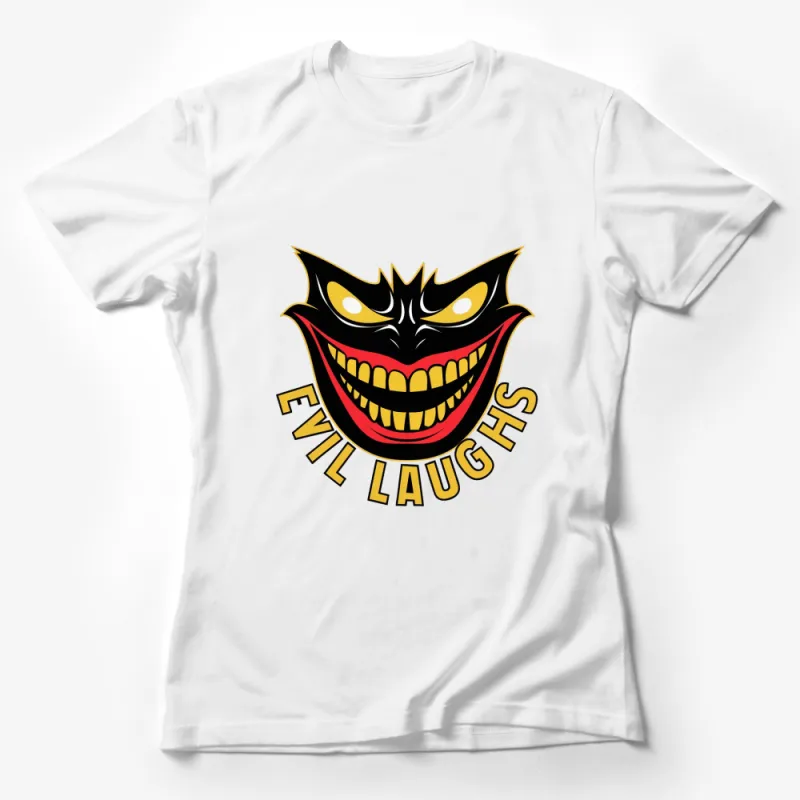 Evil Laughs Graphic T-Shirt, Bold Red and Black Smiling Face, Unisex Tee Female T-Shirt