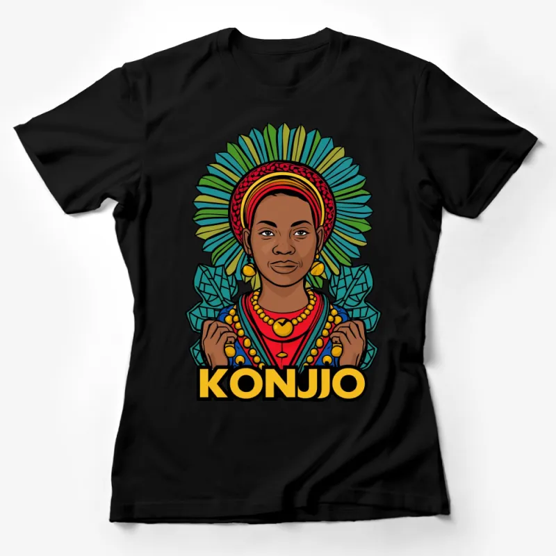 African Inspired Konjio Graphic Tee, Colorful Tribal Print T-Shirt, Unisex Cultural Fashion Female T-Shirt