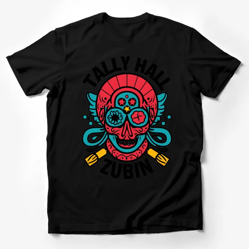 Tally Hall Zubin Skull Graphic T-Shirt | Colorful Skull Art Tee | Unique Gift for Music Fans Male T-Shirt