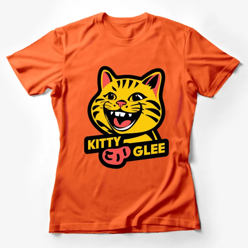 Kitty Glee Yellow Cartoon Cat T-Shirt, Cute Smiling Cat Graphic Tee, Unisex Cat Lover Gift, Fun Animal Shirt Female T-Shirt