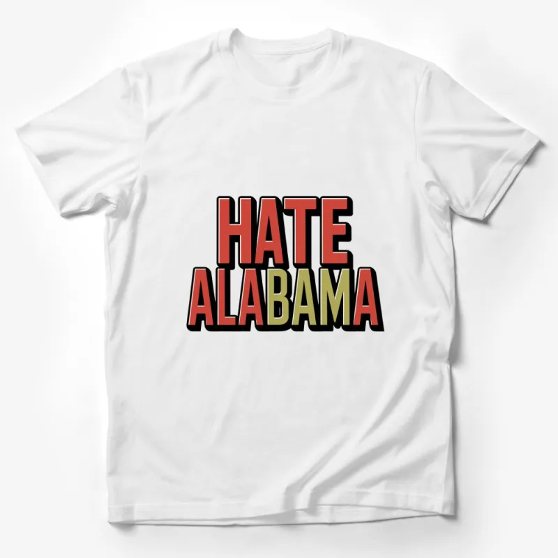 Bold Hate Alabama Text T-Shirt, Eye-Catching Graphic Tee, Red Black Statement Shirt Male T-Shirt