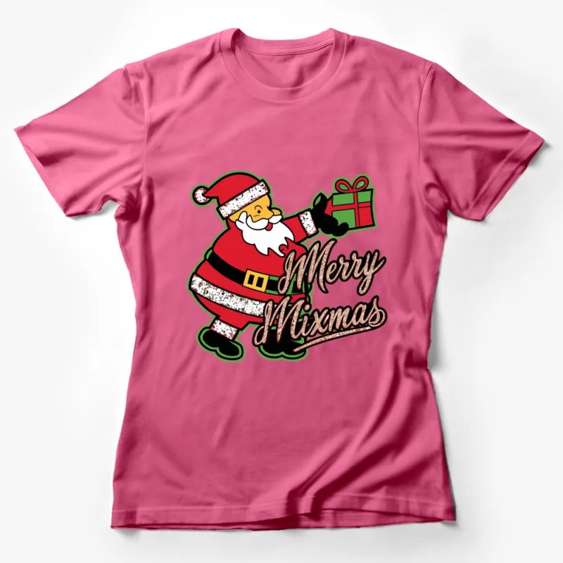 Santa Claus Merry Mixmas Gift Giving Christmas T-Shirt, Festive Holiday Apparel, Unique Xmas Graphic Tee for Men and Women Female T-Shirt