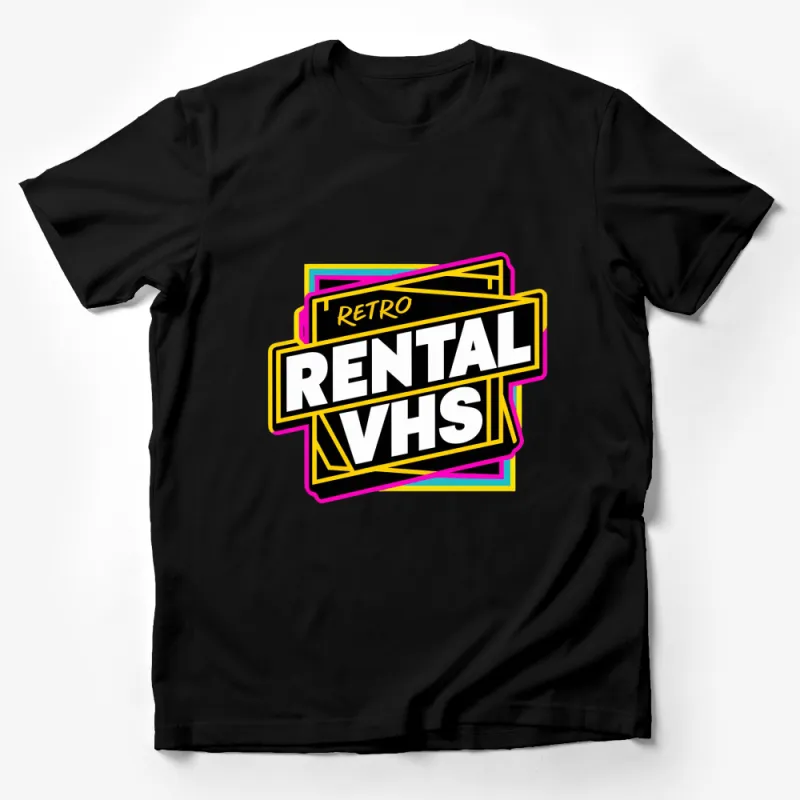 Retro Rental VHS T-Shirt, 80s Nostalgia, Vintage Video Store Logo Tee, Colorful Neon Graphic Shirt, Unisex Casual Wear Male T-Shirt