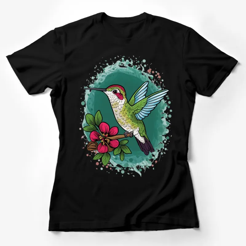 Hummingbird Floral T-Shirt, Nature Inspired Graphic Tee, Colorful Bird and Flowers Design, Unisex Casual Wear Female T-Shirt