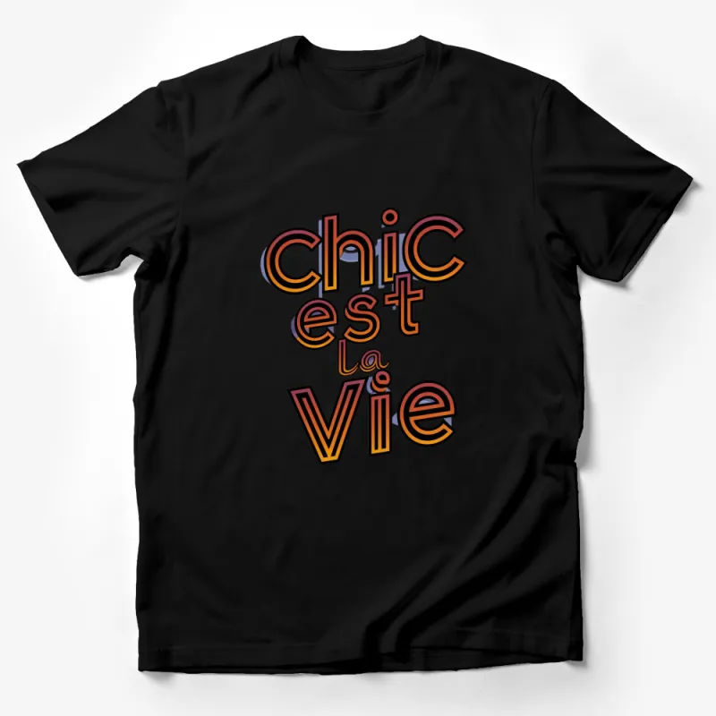 Chic Est La Vie Bold Text T-Shirt, Stylish French Slogan Graphic Tee, Vintage Retro Design Shirt Male T-Shirt