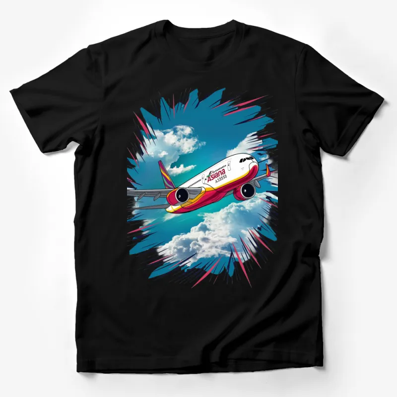 Colorful Asiana Airlines A350 Jet Airplane Graphic T-Shirt, Aviation Enthusiast Gift Idea Male T-Shirt