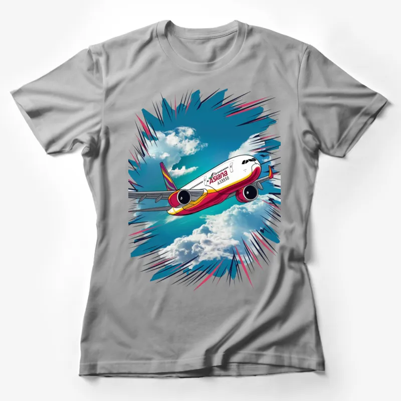 Colorful Asiana Airlines A350 Jet Airplane Graphic T-Shirt, Aviation Enthusiast Gift Idea Female T-Shirt