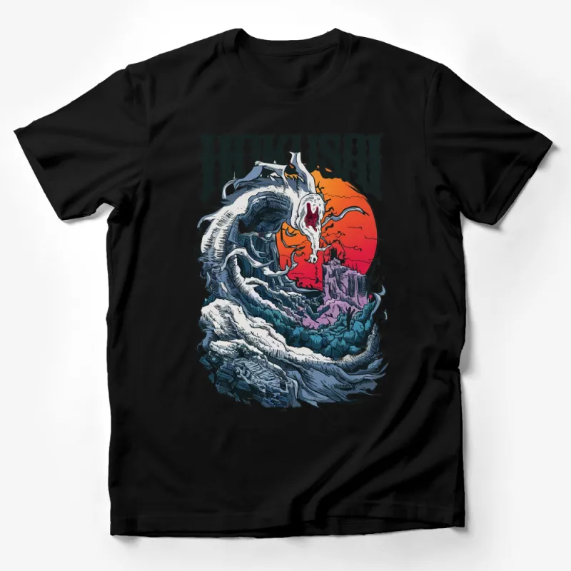 Hokusai Inspired Dragon Graphic T-Shirt, Japanese Art Style Tee, Unisex Casual Wear, Colorful Vintage Design Male T-Shirt