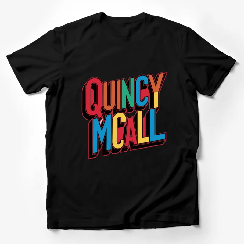 Quincy McCall Retro Style Bold Text Graphic T-Shirt, Vintage Inspired Colorful Tee, Unisex Fashion Male T-Shirt