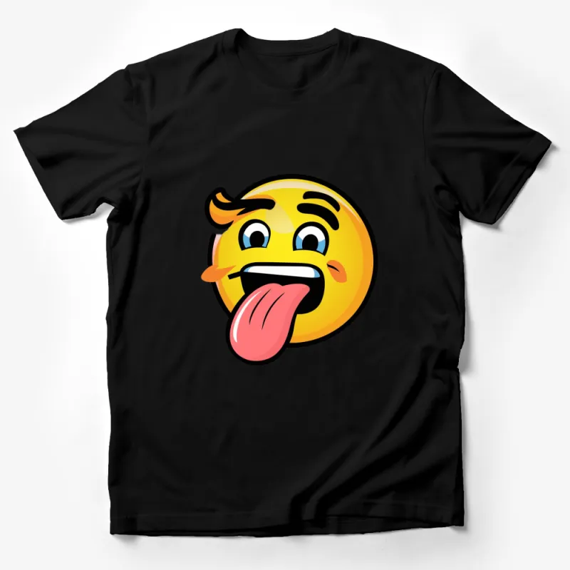 Funny Face Emoji T-Shirt, Yellow Expressive Tongue Out Graphic Tee, Unisex Casual Wear Male T-Shirt