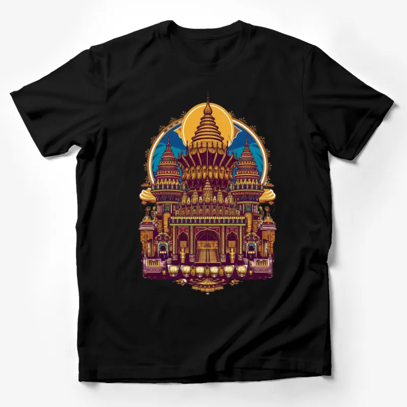 Intricate Temple Illustration Art T-Shirt, Asian Architecture Graphic Tee, Unisex Clothing for Travel Enthusiasts Male T-Shirt