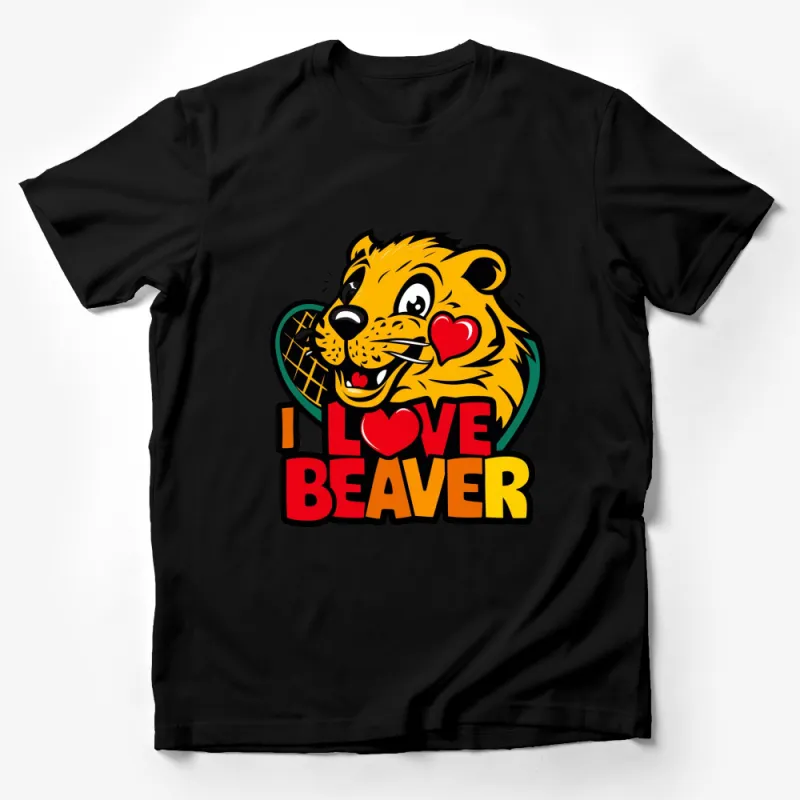 I Love Beaver Cartoon T-Shirt, Funny Animal Lover Graphic Tee, Cute Beaver Holding Heart, Unisex Shirt for All Ages Male T-Shirt