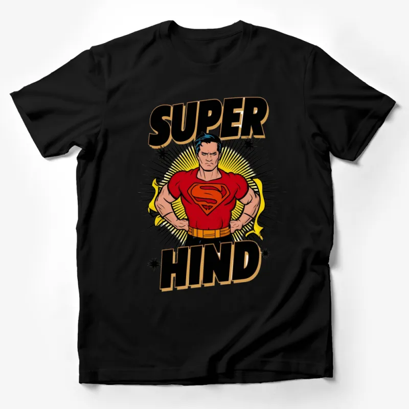 Super Hind Comic Hero T-Shirt, Bold Superhero Graphic Tee, Retro Style, Pop Art Inspired, Unisex Adult Clothing Male T-Shirt