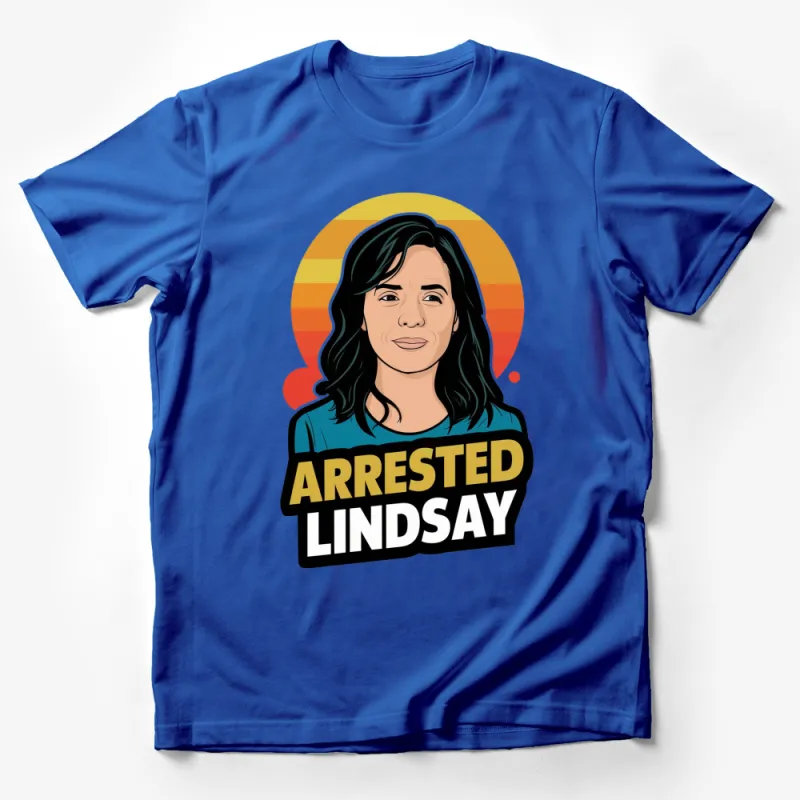 Arrested Lindsay Graphic T-Shirt, Bold Colorful Pop Art Style, Unisex Tee Male T-Shirt