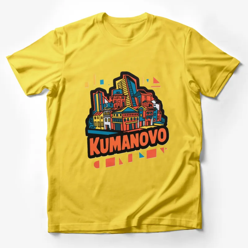 Vintage Kumanovo Cityscape Graphic T-Shirt, Retro Urban Skyline Tee, Colorful Travel Souvenir Shirt Male T-Shirt