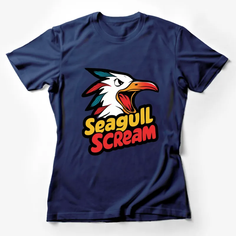 Retro Seagull Scream Graphic T-Shirt, Bold Cartoon Eagle Design, Colorful Casual Wear Female T-Shirt