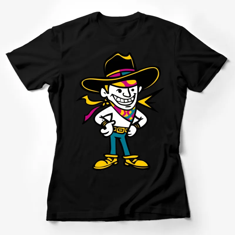 Cowboy Cartoon Character T-Shirt, Colorful Western Graphic Tee, Men's and Women's Casual Style Female T-Shirt