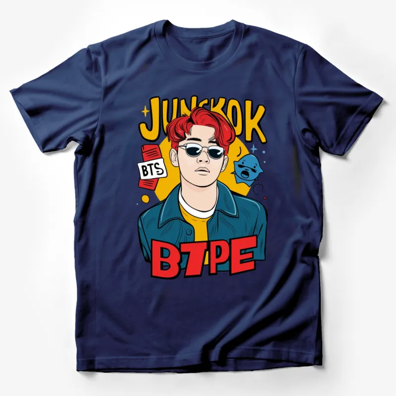 Vibrant Pop Art Style T-Shirt, Bold Red Jungkook Illustration, BTS Inspired Fashion Tee Male T-Shirt