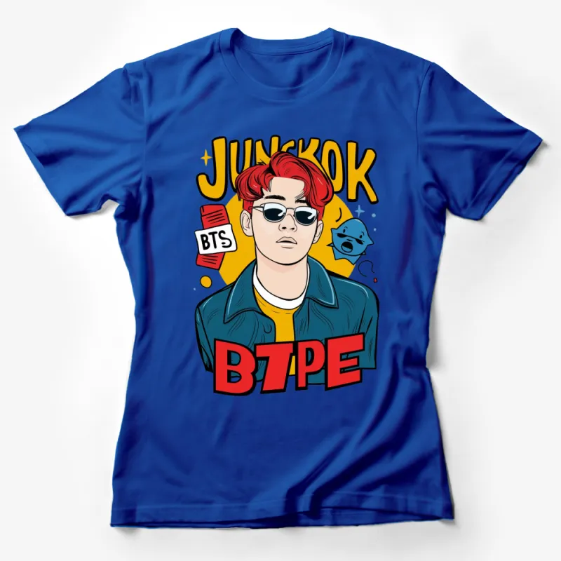 Vibrant Pop Art Style T-Shirt, Bold Red Jungkook Illustration, BTS Inspired Fashion Tee Female T-Shirt