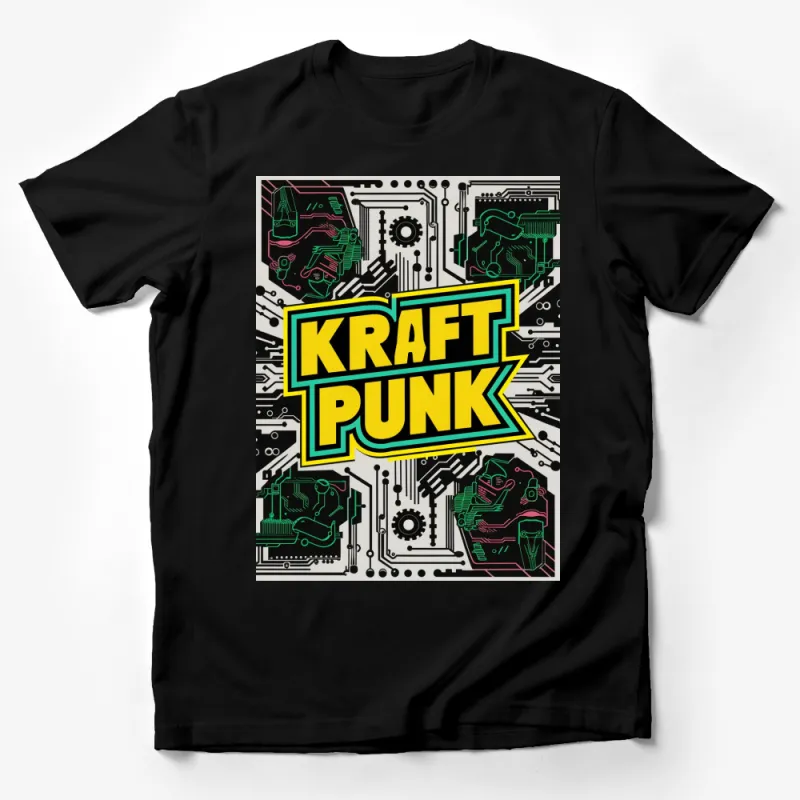 Kraft Punk Graphic T-Shirt, Unique Cyberpunk Style Tee, Electronic Circuit Design, Bold Fashion Male T-Shirt