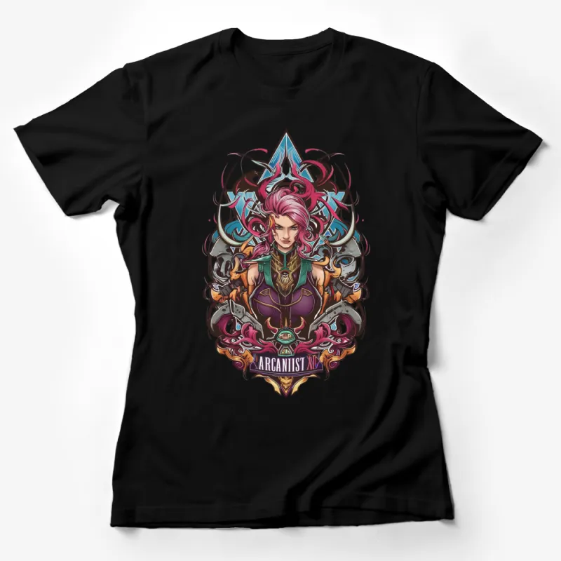 Arcanist Fantasy Art T-Shirt, Mystical Mage Character with Ornate Design, Colorful Graphic Tee for Gamers Female T-Shirt