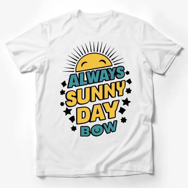 Always Sunny Day Bow Graphic T-Shirt, Cute Sun and Stars Design, Bright Colorful Casual Tee Male T-Shirt